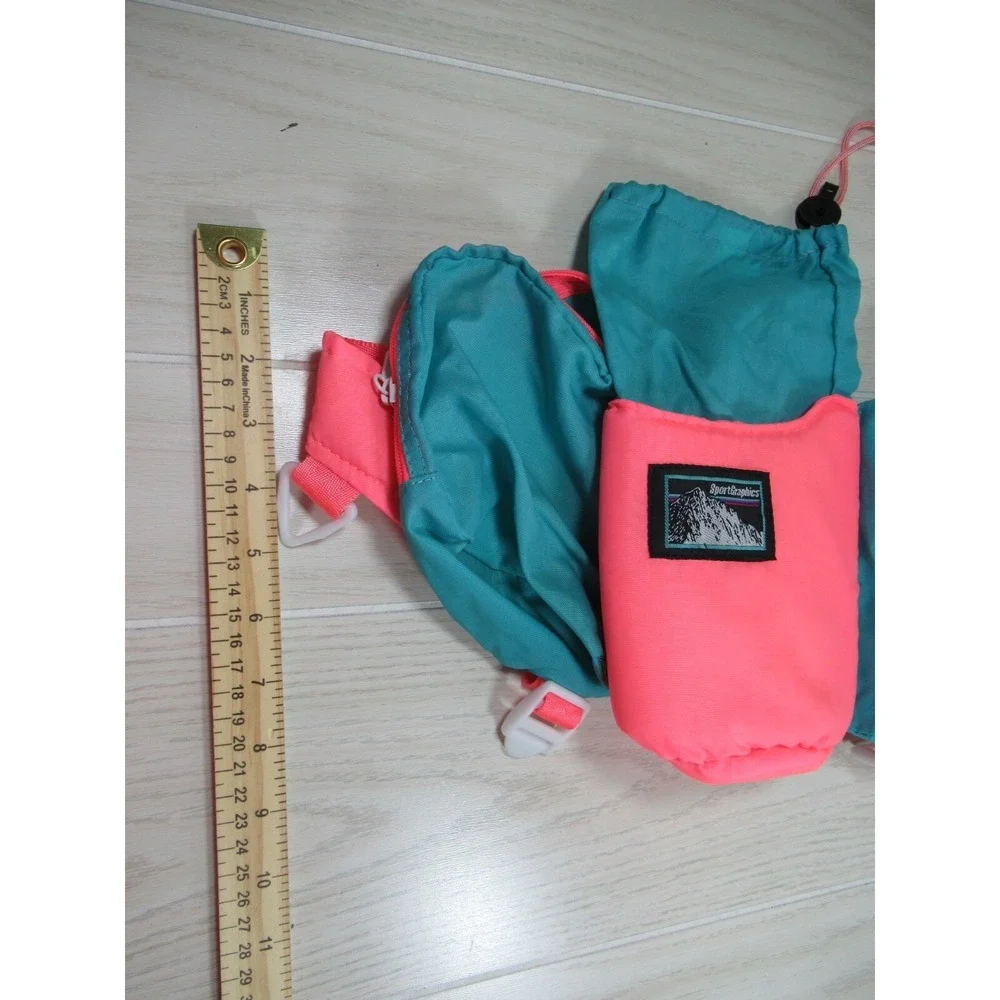 Sport Graphics Fanny Pack Fluorescent Pink-Peach & Teal Blue bum bag vintage